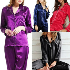 New Elegant Fashion Casual Women Lady Satin Pajamas Set