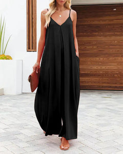 Women's Casual Wide-Leg Jumpsuit with Pockets
