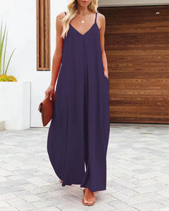 Women's Casual Wide-Leg Jumpsuit with Pockets