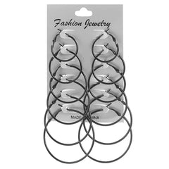 12 Pair Women Large Circle Silver Color Hoop Earrings