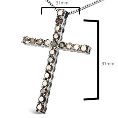 .925 Sterling Silver 1.0 Cttw Champagne Diamond Gold Cross Pendant Necklace for Women (Champagne Color, I1-I2 Clarity)- 18 inch