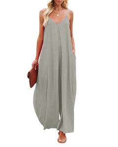 Women's Casual Wide-Leg Jumpsuit with Pockets