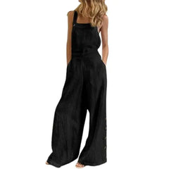 Solid Sleeveless Wide Leg Jumpsuit with Side Pockets