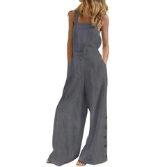 Solid Sleeveless Wide Leg Jumpsuit with Side Pockets