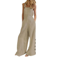 Solid Sleeveless Wide Leg Jumpsuit with Side Pockets