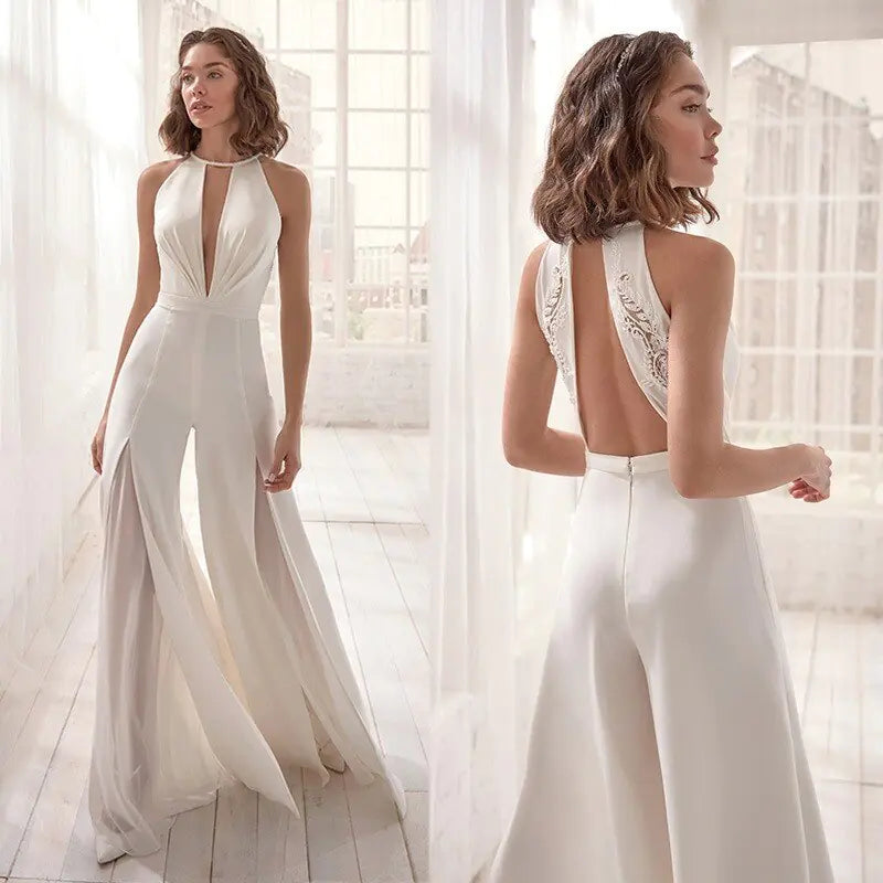 2022 New Luxury Women's Sexy Deep V Halter Jumpsuit