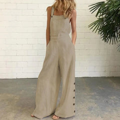 Solid Sleeveless Wide Leg Jumpsuit with Side Pockets