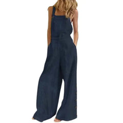 Solid Sleeveless Wide Leg Jumpsuit with Side Pockets