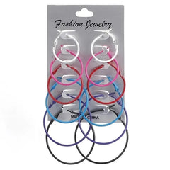 12 Pair Women Large Circle Silver Color Hoop Earrings