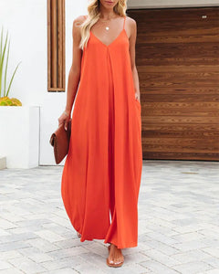 Women's Casual Wide-Leg Jumpsuit with Pockets