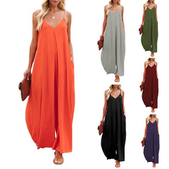 Women's Casual Wide-Leg Jumpsuit with Pockets