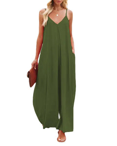 Women's Casual Wide-Leg Jumpsuit with Pockets