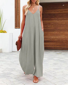 Women's Casual Wide-Leg Jumpsuit with Pockets