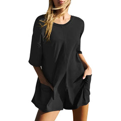 Rompers for Women Casual Short Sleeve Oversized Athletic Workout Reversible Hot Shot Tee Romper Deep Pockets