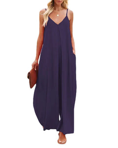 Women's Casual Wide-Leg Jumpsuit with Pockets