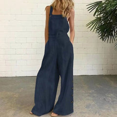 Solid Sleeveless Wide Leg Jumpsuit with Side Pockets