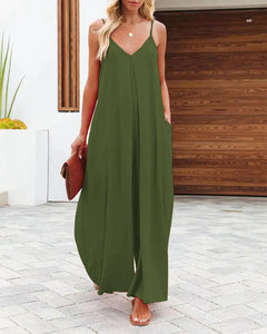 Women's Casual Wide-Leg Jumpsuit with Pockets