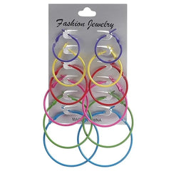 12 Pair Women Large Circle Silver Color Hoop Earrings