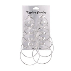 12 Pair Women Large Circle Silver Color Hoop Earrings