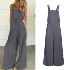 Solid Sleeveless Wide Leg Jumpsuit with Side Pockets
