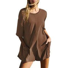 Rompers for Women Casual Short Sleeve Oversized Athletic Workout Reversible Hot Shot Tee Romper Deep Pockets