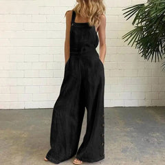 Solid Sleeveless Wide Leg Jumpsuit with Side Pockets