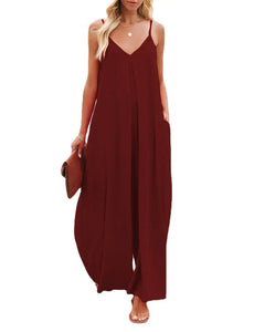 Women's Casual Wide-Leg Jumpsuit with Pockets